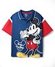 Pine Kids Disney Terry Knit Half Drop Shoulder Sleeves Polo T-Shirt with Mickey Mouse Print - Blue