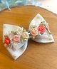Little Tresses Bow Applique Detailed Floral Designed Pearls Embellished Alligator Hair Clip - White