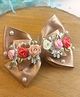 Little Tresses Bow Applique Detailed Floral Designed Pearls Embellished Alligator Hair Clip - Rose Gold