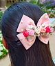 Little Tresses Bow Applique Detailed Floral Designed Pearls Embellished Alligator Hair Clip - Baby Pink