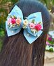 Little Tresses Bow Applique Detailed Floral Designed Pearls Embellished Alligator Hair Clip - Light Blue