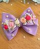 Little Tresses Bow Applique Detailed Floral Designed Pearls Embellished Alligator Hair Clip - Light Purple
