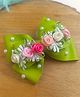 Little Tresses Floral Applique Detailed Pearls Embellished Hair Clip - Leaf Green
