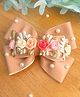 Little Tresses Floral Applique Detailed Pearls Embellished Hair Clip - Mocha Brown