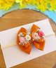 Little Tresses Bow & Floral Applique Detailed With Pearls Embellished Headband - Orange