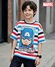 Pine Kids Marvel Single Jersey Knit Half Sleeves Oversized Drop Shoulder T-Shirt with Captain America Graphics - White & Blue
