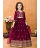 Lagorii Chiffon Three Fourth Sleeves Floral Embroidered Sequins & Lace Embellished Ethnic Gown With Leggings & Dupatta - Maroon