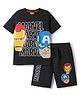 Pine Kids Marvel Single Jersey Knit Half Sleeves T-Shirt & Shorts Set with Avengers Graphics - Black