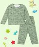 The Mom Store Cotton Knit Full Sleeves Alligators Printed Coordinating Tee & Pajama Set - Green