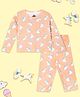 The Mom Store Cotton Knit Full Sleeves Unicorn Printed Coordinating Night Suit Set - Peach