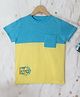 PURPLE UNITED KIDS Slub Jersey Half Sleeves Authentic Text Printed Cut & Sew Tee - Light Blue & Lime Yellow