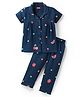 Babyhug Cotton Knit Half Sleeves Front Open Co-ords Night Suit With Tropical Theme Print - Navy Blue