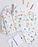 Knitting Doodles Pure Cotton Woven Full Sleeves Icecream Printed Coordinating Night Suit Set - Light Green