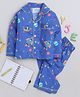 Knitting Doodles Pure Cotton Woven Full Sleeves Space Theme Printed Coordinating Night Suit Set - Dark Blue