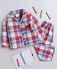 Knitting Doodles Pure Cotton Woven Full Sleeves Aeroplane Patch Detailed Checked Coordinating Night Suit Set - Red & Blue