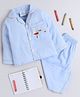 Knitting Doodles Pure Cotton Woven Full Sleeves Oh The Places Youll Go Text Printed Night Suit Set - Light Blue