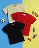 Knitting Doodles Pure Cotton Pack Of 3 Half Sleeves Solid Tees - Red Lemon & Black
