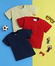 Knitting Doodles Pure Cotton Pack Of 3 Half Sleeves Solid Tees - Red Navy Blue & Lemon