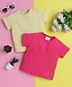 Knitting Doodles Pure Cotton Pack Of 2 Half Sleeves Solid Tees - Lemon Yellow & Dark Pink