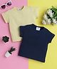 Knitting Doodles Pure Cotton Pack Of 2 Half Sleeves Solid Tees - Lemon Yellow & Navy Blue