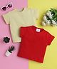 Knitting Doodles Pure Cotton Pack Of 2 Half Sleeves Solid Tees - Lemon Yellow & Red