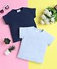 Knitting Doodles Pure Cotton Pack Of 2 Half Sleeves Solid Tees - Light & Navy Blue