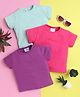 Knitting Doodles Pure Cotton Pack Of 3 Half Sleeves Solid Tee - Sea Green Purple & Dark Pink