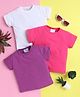 Knitting Doodles Pure Cotton Pack Of 3 Half Sleeves Solid Tee - White Purple & Dark Pink
