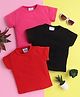 Knitting Doodles Pure Cotton Pack Of 3 Half Sleeves Solid Tee - Red Black & Dark Pink