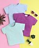 Knitting Doodles Pure Cotton Pack Of 3 Half Sleeves Solid Tee - Sea Green Purple & Light Blue