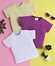 Knitting Doodles Pure Cotton Pack Of 3 Half Sleeves Solid Tee - White Lemon & Purple