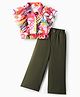 Ollington St.Woven Half Sleeves Abstract Printed Top & Culotte Pant Set - Multicolor