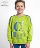 Arias Looper Knit Full Drop Shoulder Sleeves Cotton Brushed Sweatshirt With HD Text Print - Lime Green