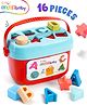 Intellibaby Shape Sorter Bucket - Red | 16 Pieces | Multicolour Educational Toy for Toddlers | Learn Shapes & Letters | Boosts Fine Motor Skills | Paediatrician Approved | BIS Certified |For Gifting