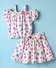Twetoons Cotton Knit Off Shoulder Top and Skirt Co-Ord with Floral Print - Pink