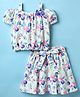 Twetoons Cotton Knit Off Shoulder Top and Skirt Co-Ord with Tropical Print - Purple