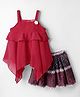 Twetoons Cotton Woven Sleeveless Top & Skirt Set With Floral Print - Red