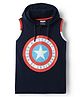 Pine Kids Marvel Single Jersey Knit Sleeveless Hooded T-Shirt with Captain America Graphics - Navy Blue
