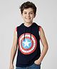 Pine Kids Marvel Single Jersey Knit Sleeveless Hooded T-Shirt with Captain America Graphics - Navy Blue