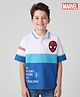 Pine Kids Marvel Single Jersey Knit  Drop Shoulder Half Sleeves Collared T-Shirt with Spider-Man Graphics - White & Blue