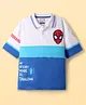 Pine Kids Marvel Single Jersey Knit  Drop Shoulder Half Sleeves Collared T-Shirt with Spider-Man Graphics - White & Blue