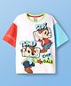 Pine Kids Disney Single Jersey Knit Half Drop Shoulder Sleeves Oversized T-Shirt with Chip n Dale Graphics - White