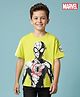 Pine Kids Marvel Terry Knit Half Sleeves Drop Shoulder Cut And Sew T-Shirt With Spider-Man Graphic - Neon Green