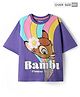 Pine Kids Disney Single Jersey Knit Half Drop Shoulder Sleeves Oversized T-Shirt with Bambi Graphics - Purple