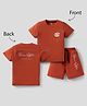 Smarty Boys Sinker Knit Half Sleeves T-Shirt & Shorts Set With Front & Back Text Print - Rust