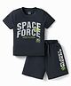 Smarty Boys Sinker Knit Half Sleeves T-Shirt & Shorts Set With Text Print - Charcoal Grey