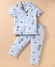 Smarty Boys Sinker Knit Full Sleeves Front Open Co-ords Night Suit With Space Theme Print - Light Blue