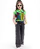 Ollington St. Set of Cotton Waist Coat & Denim Pants With Printed Inner Knit Top - Green & Black
