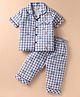 Smarty Boys Sinker Knit Half Sleeves Front Open Night Suit With Checks & Vehicle Print - Blue