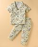 Smarty Boys Sinker Knit Half Sleeves Co-ords Night Suit With Dino Print - Olive Green